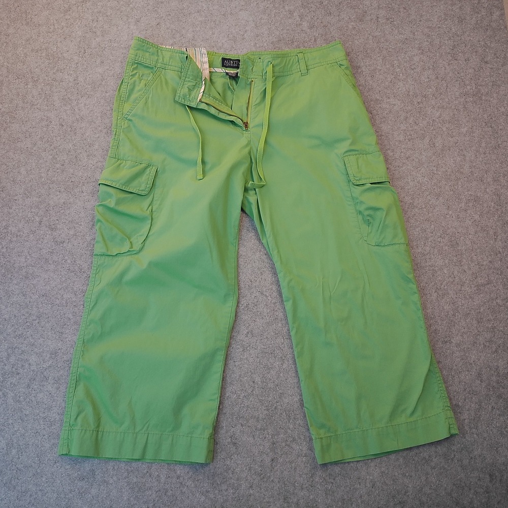 Austin Clothing Co Womens Lime Green Cotton Cargo Capri Pants Size 12 Drawstring